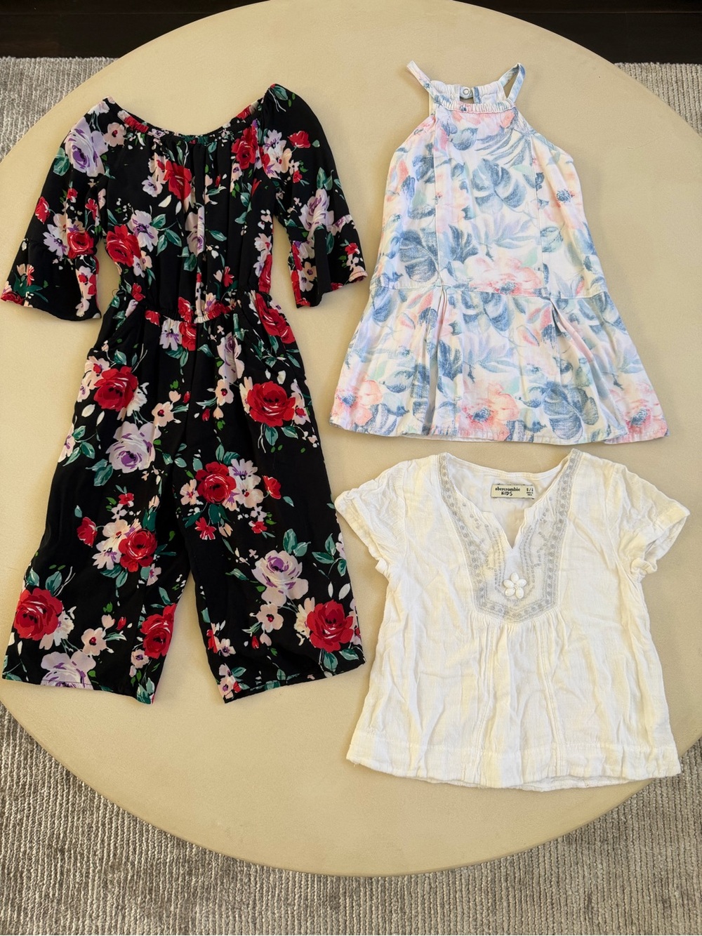 abercrombie kids Bundle 3pcs Black Floral Jumpsuit with Red & Purple Blooms
